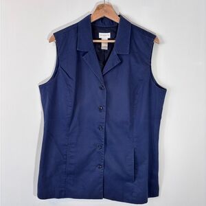 Liz Claiborne Lizsport 100% Cotton Vintage Navy Collared Blazer Vest Size 16